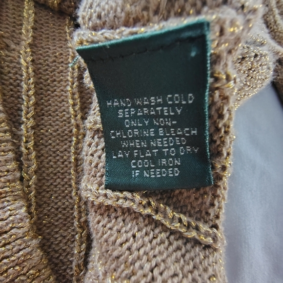 Lauren Ralph Lauren Green Label Gold Metallic Cable Knit Sweater PL - Picture 11 of 12